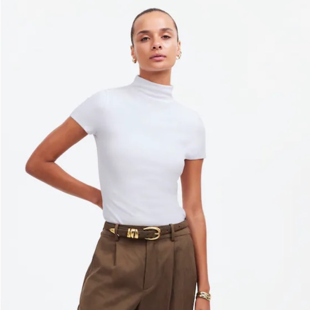 NWT Madewell Short-Sleeve Mockneck Tee, White Sz S